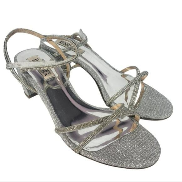 Badgley Mischka Ultima Strappy Block Heel Sandals Silver 7 - Picture 7 of 9